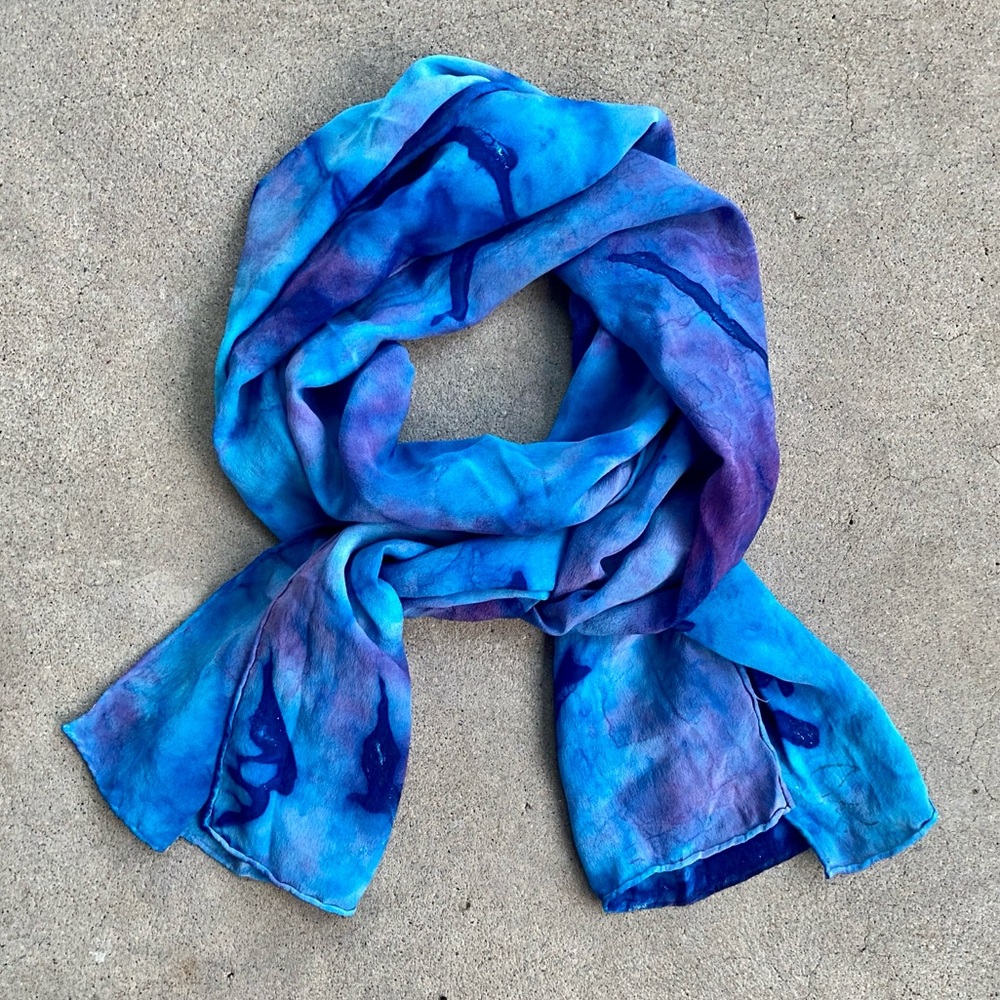 Hand Dyed Blue and Purple Silk Scarf